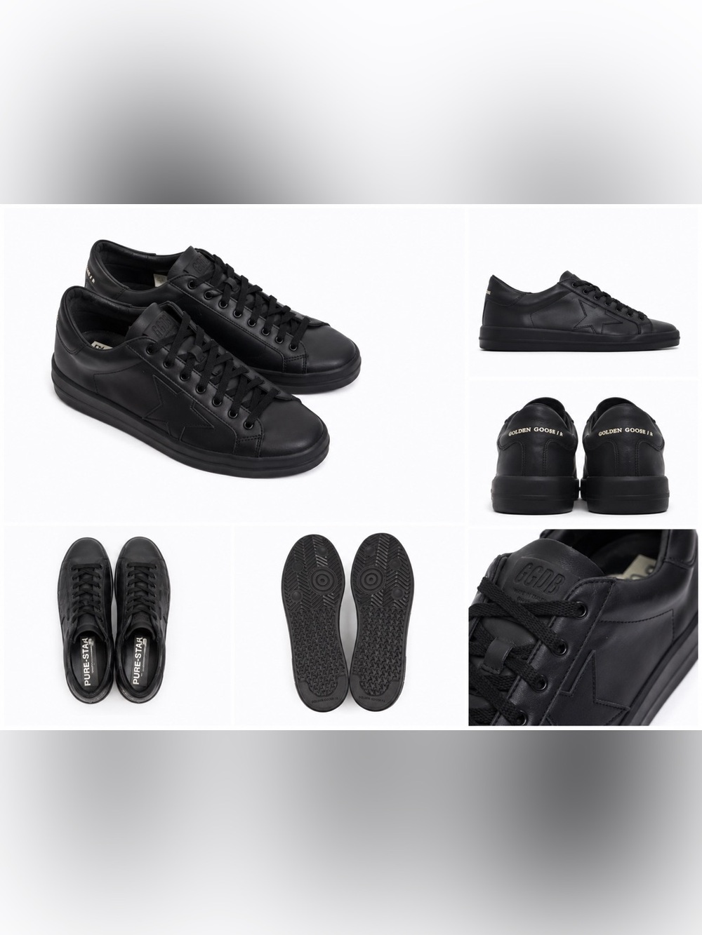 Golden Goose Pure Star Black Leather Sneakers EU 38 NWOT Made in Italy 7 7.5